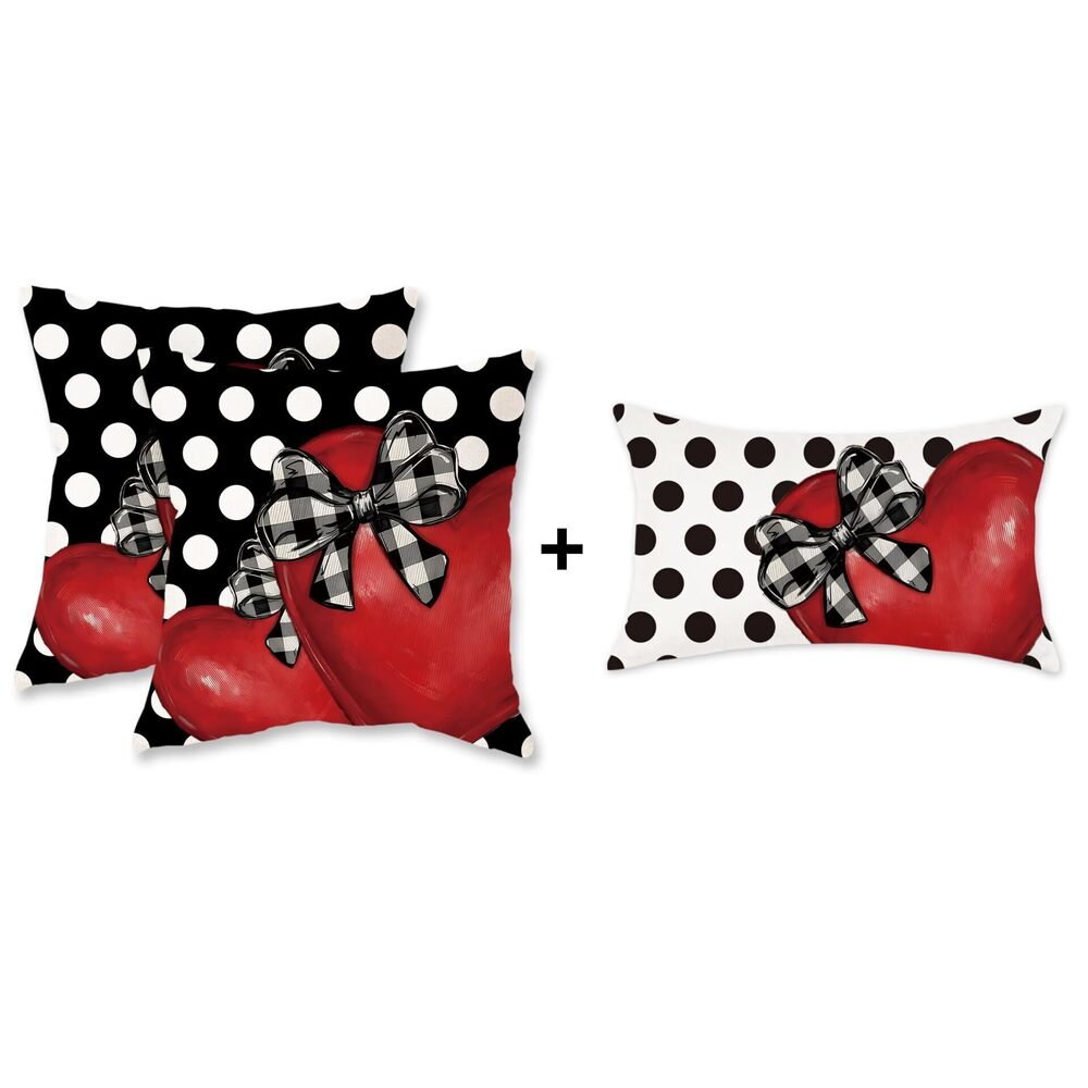 6800 Valentine Pillow Covers 18x18 and 12x20 Inch Set of 3 Buffalo Plaid